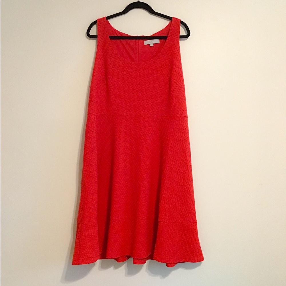 LOFT Plus Eyelet Flounce Dress / Red